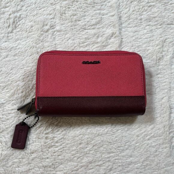 Coach Pink & Maroon Colorblock Double Zipper Clutch Wallet - Picture 1 of 9